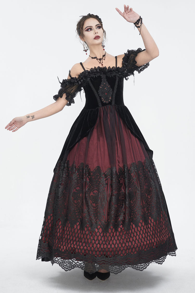 Lolita Dress - Off Shoulder High Waisted Print, Red, High Waist, Women's Style - additional product view 4