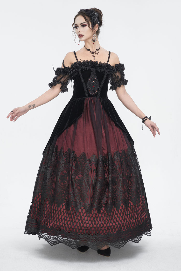 Lolita Dress - Off Shoulder High Waisted Print, Red, High Waist, Women's Style - additional product view 5