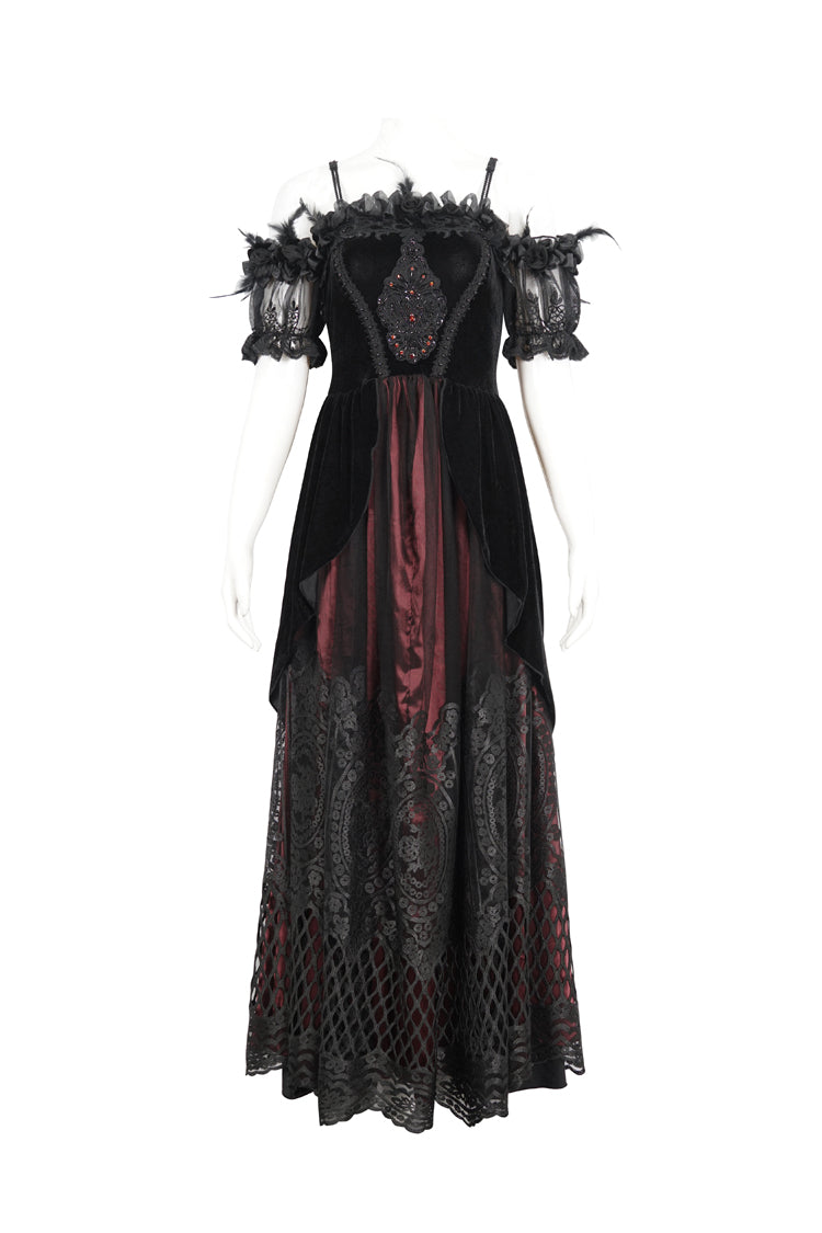 Lolita Dress - Off Shoulder High Waisted Print, Red, High Waist, Women's Style - additional product view 7