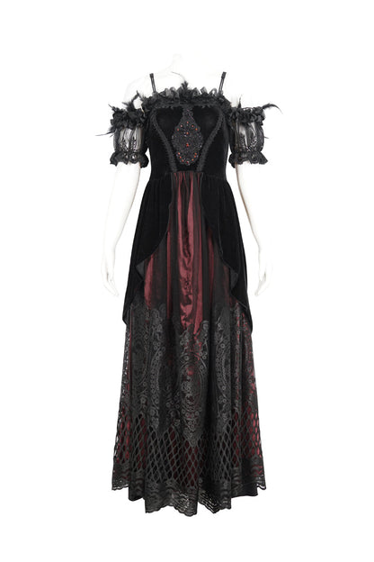 Lolita Dress - Off Shoulder High Waisted Print, Red, High Waist, Women's Style - additional product view 7