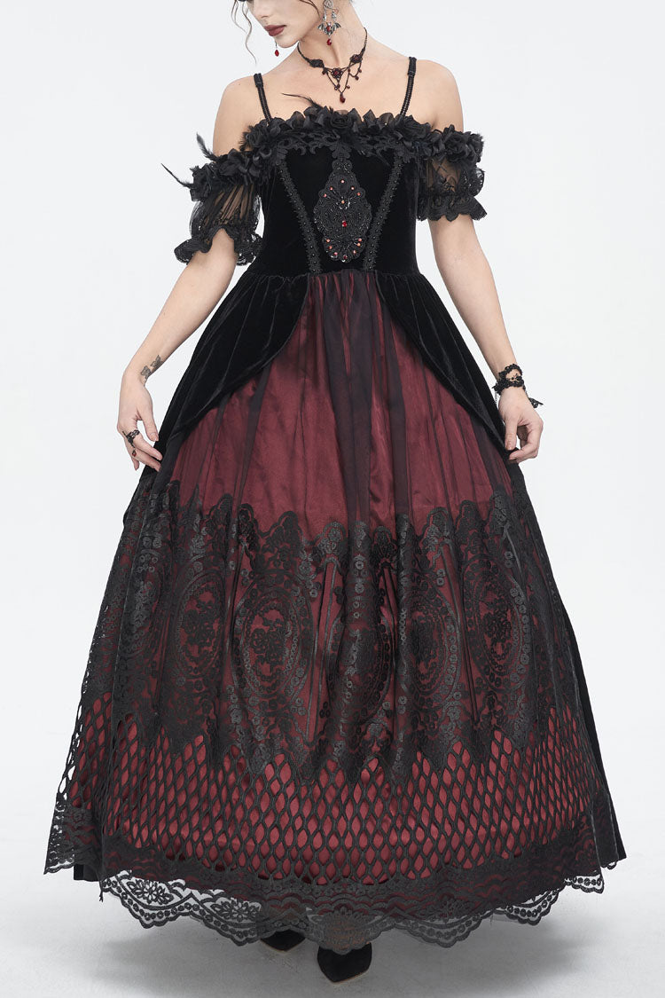 Lolita Dress - Off Shoulder High Waisted Print, Red, High Waist, Women's Style - main product image