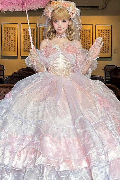 Lolita Dress - Off Shoulder, Pink, Plus Size, Layered, Sweet Style - additional product view 4