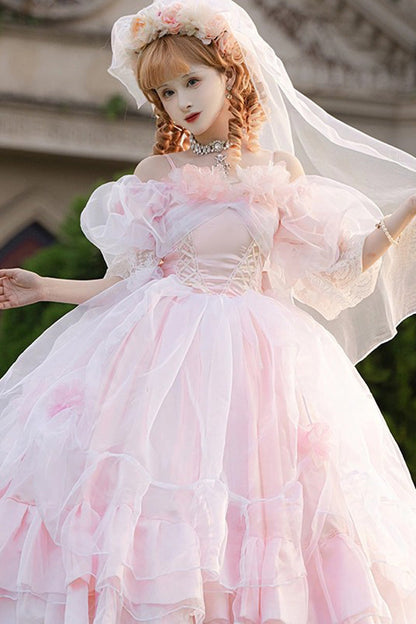 Lolita Dress - Off Shoulder, Pink, Plus Size, Layered, Sweet Style - additional product view 5