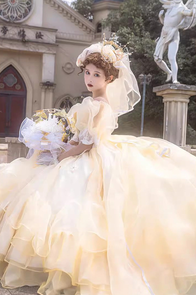 Lolita Dress - Off Shoulder, Yellow, Plus Size, Layered, Sweet Style - additional product view 2