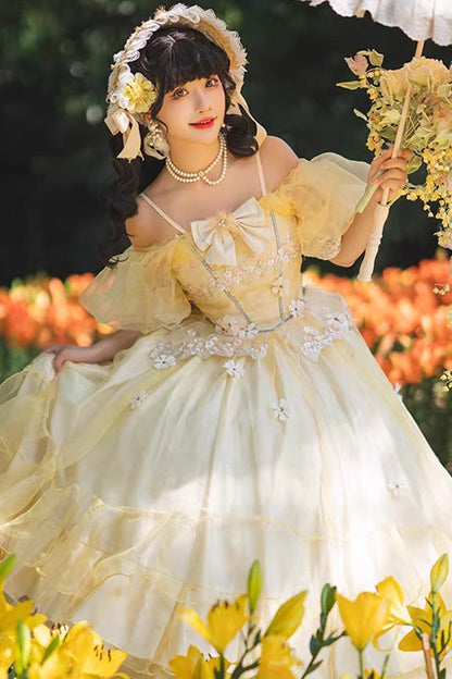 Lolita Dress - Off Shoulder, Yellow, Plus Size, Layered, Sweet Style - additional product view 4