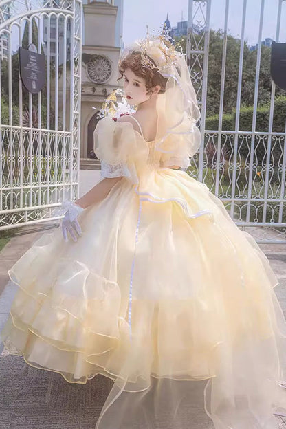 Lolita Dress - Off Shoulder, Yellow, Plus Size, Layered, Sweet Style - additional product view 5