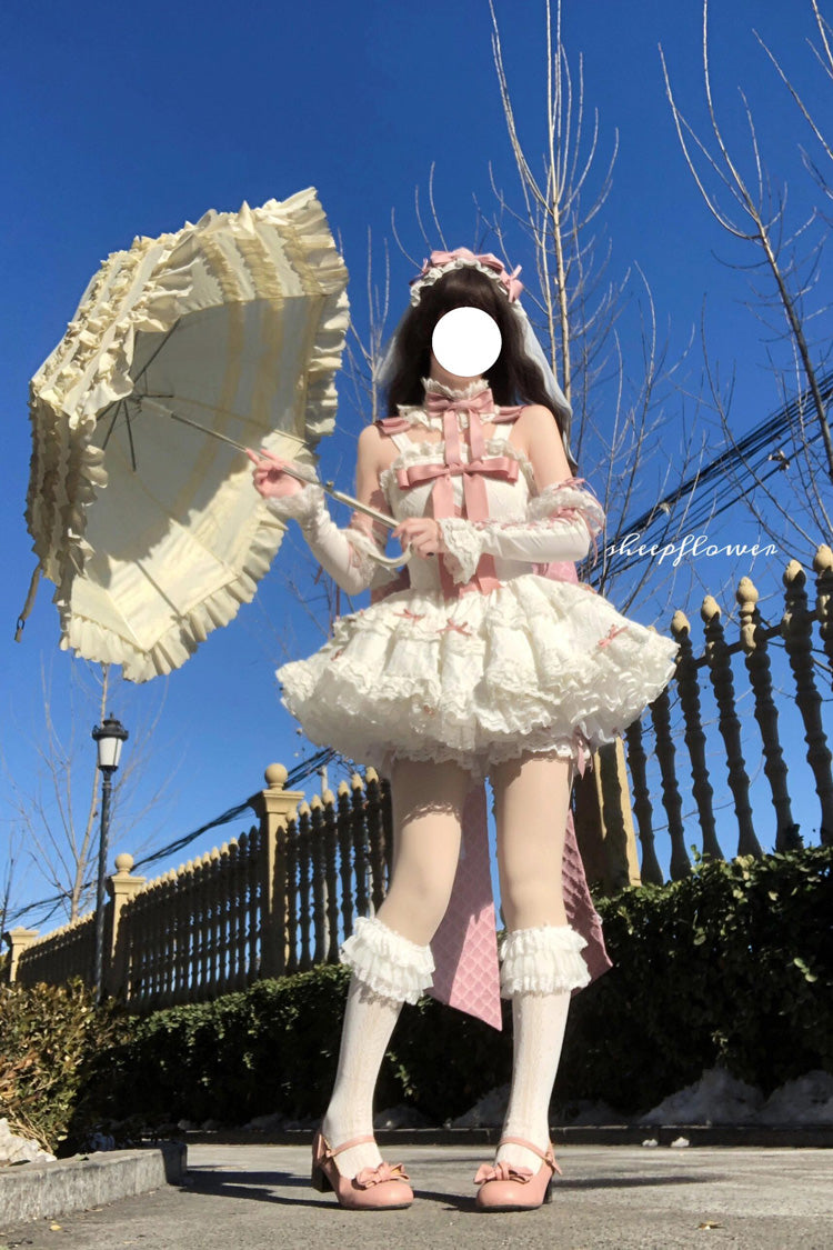 Lolita Dress - Pink/white Ribbon, 2 Colors, Embroidered, Lace-Up, Sweet Style - additional product view 5