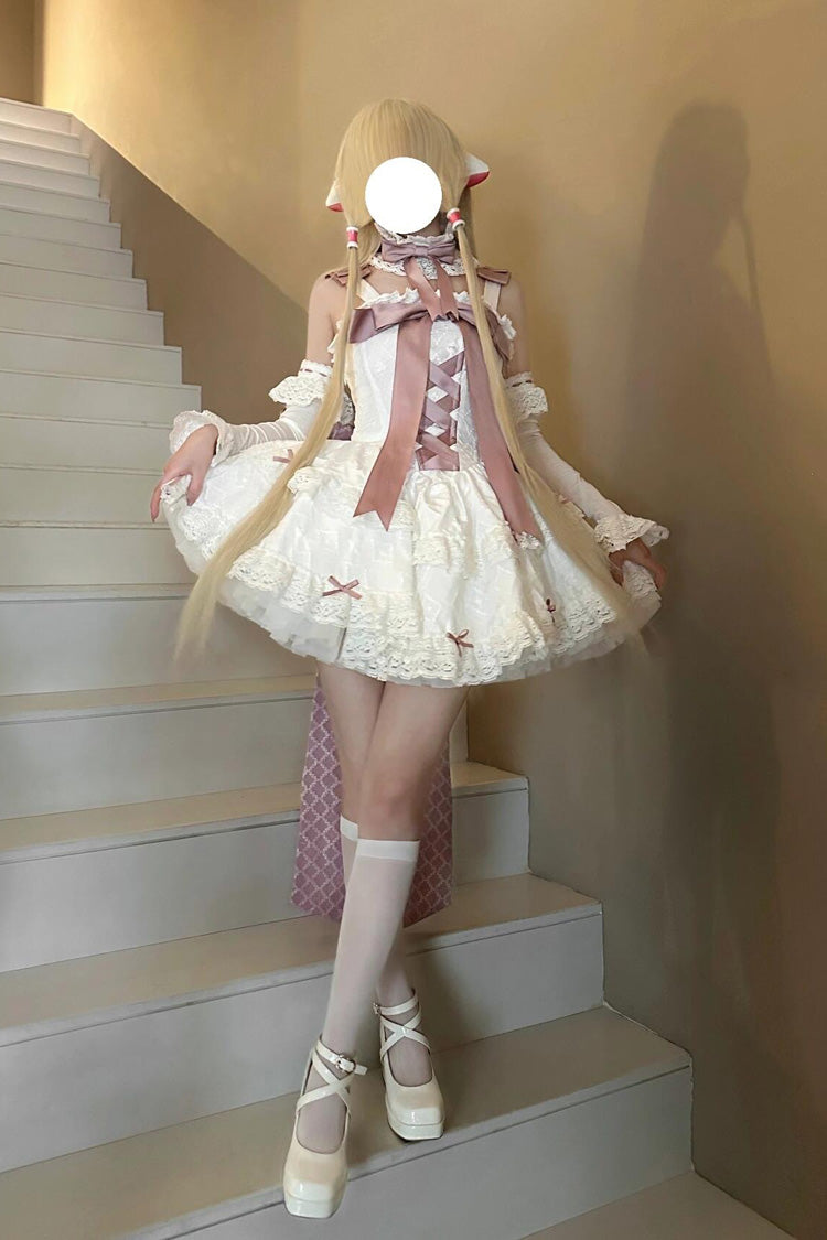 Lolita Dress - Pink/white Ribbon, 2 Colors, Embroidered, Lace-Up, Sweet Style - additional product view 7