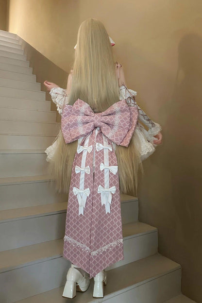 Lolita Dress - Pink/white Ribbon, 2 Colors, Embroidered, Lace-Up, Sweet Style - additional product view 8