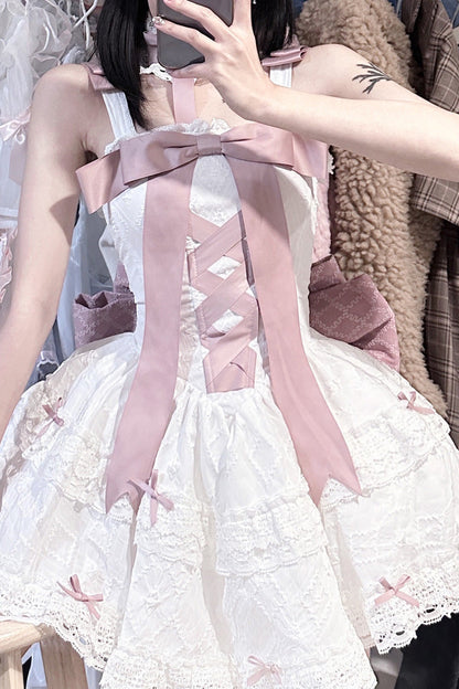 Lolita Dress - Pink/white Ribbon, 2 Colors, Embroidered, Lace-Up, Sweet Style - additional product view 9