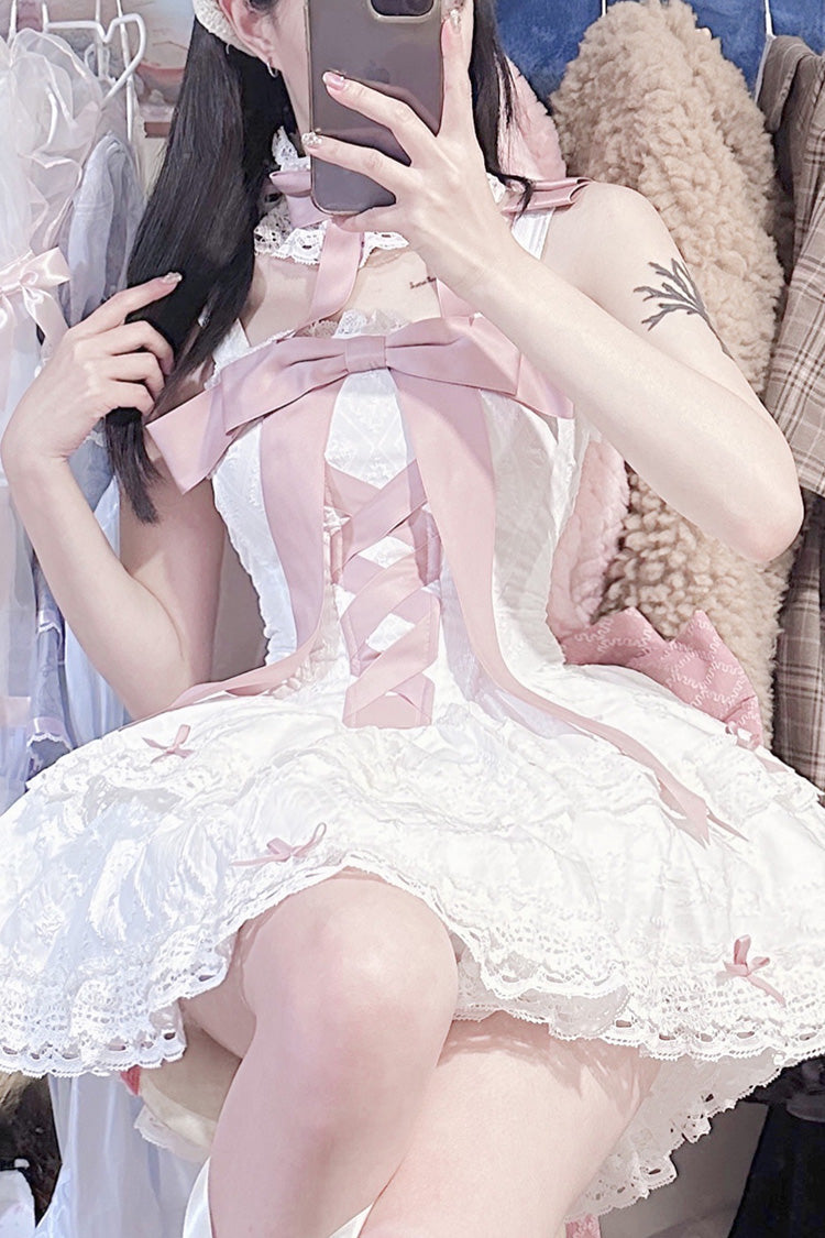 Lolita Dress - Pink/white Ribbon, 2 Colors, Embroidered, Lace-Up, Sweet Style - additional product view 10