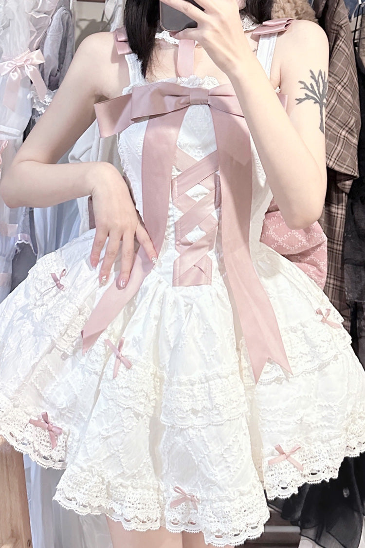 Lolita Dress - Pink/white Ribbon, 2 Colors, Embroidered, Lace-Up, Sweet Style - additional product view 11