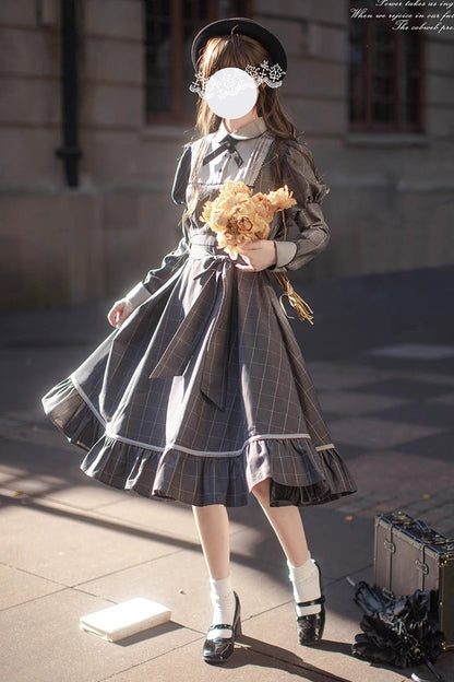 Lolita Dress - Plaid Print, Gray, Plaid, Ruffled, Printed - Kawaii Statement Dress - additional product view 2