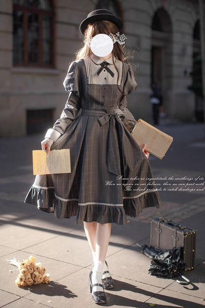 Lolita Dress - Plaid Print, Gray, Plaid, Ruffled, Printed - Kawaii Statement Dress - additional product view 3