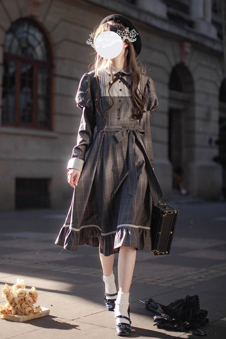 Lolita Dress - Plaid Print, Gray, Plaid, Ruffled, Printed - Kawaii Statement Dress - additional product view 4