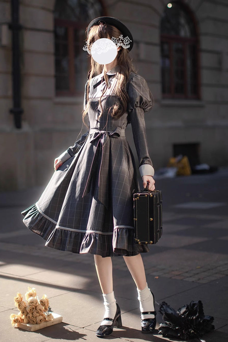 Lolita Dress - Plaid Print, Gray, Plaid, Ruffled, Printed - Kawaii Statement Dress - additional product view 5