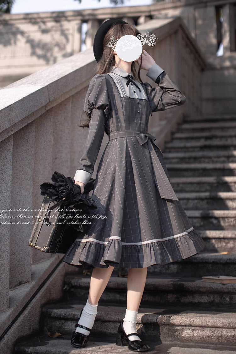 Lolita Dress - Plaid Print, Gray, Plaid, Ruffled, Printed - Kawaii Statement Dress - additional product view 9
