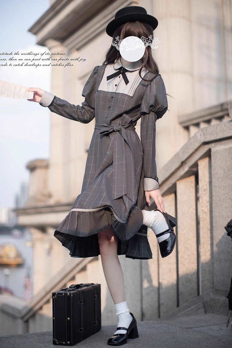 Lolita Dress - Plaid Print, Gray, Plaid, Ruffled, Printed - Kawaii Statement Dress - additional product view 11