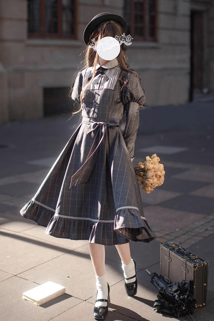 Lolita Dress - Plaid Print, Gray, Plaid, Ruffled, Printed - Kawaii Statement Dress - main product image