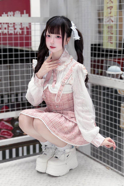 Lolita Dress - Plaid Printed Pearl-decorated, Pink, Plaid, Sweet Style - additional product view 2