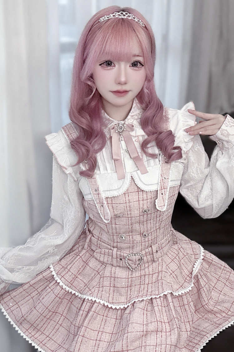 Lolita Dress - Plaid Printed Pearl-decorated, Pink, Plaid, Sweet Style - additional product view 3