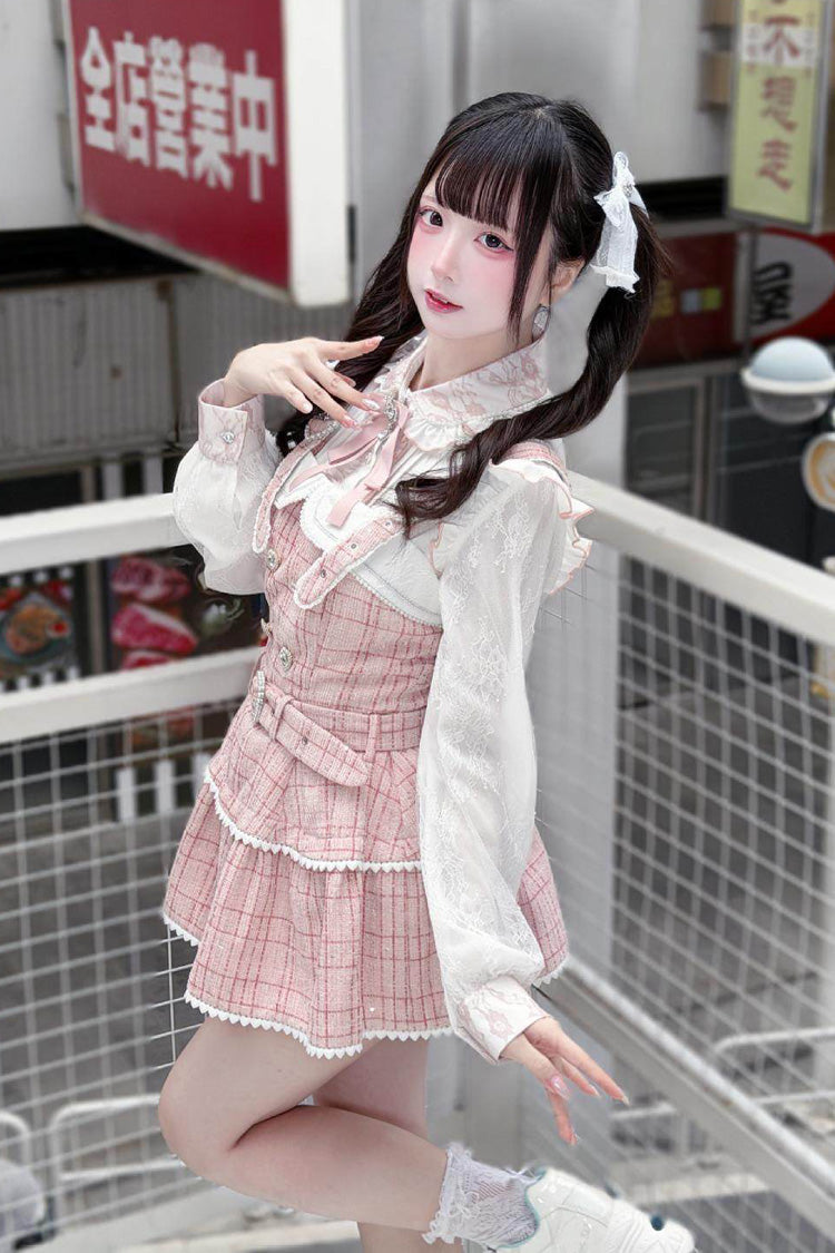 Lolita Dress - Plaid Printed Pearl-decorated, Pink, Plaid, Sweet Style - additional product view 5
