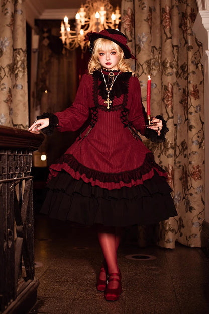 Lolita Dress - Point Manor, 5 Colors, Stand Collar, Ruffled, Long Sleeves - additional product view 2
