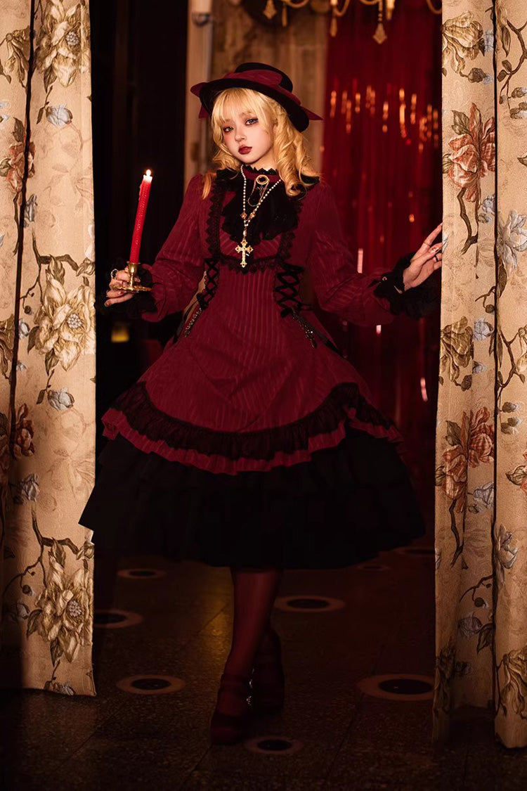 Lolita Dress - Point Manor, 5 Colors, Stand Collar, Ruffled, Long Sleeves - additional product view 3