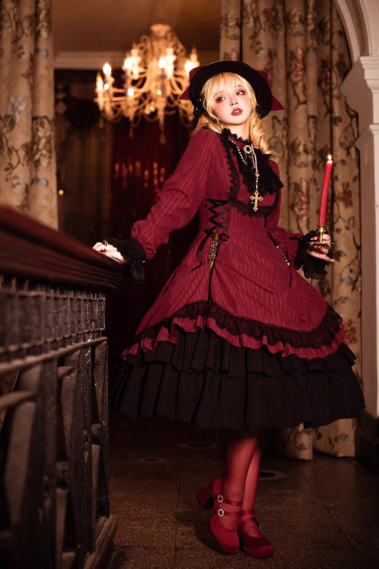 Lolita Dress - Point Manor, 5 Colors, Stand Collar, Ruffled, Long Sleeves - additional product view 4