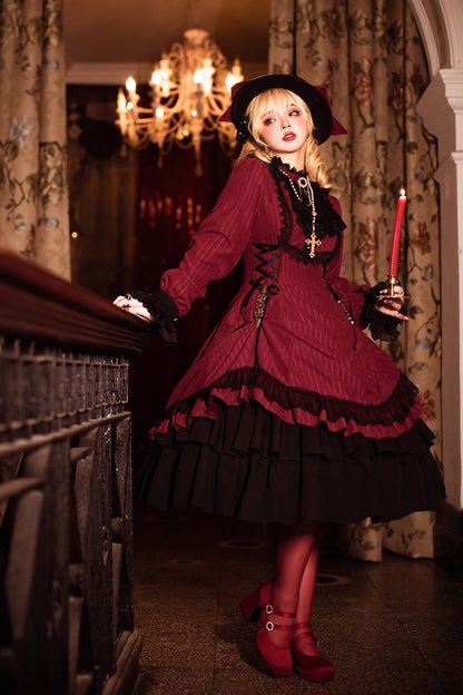 Lolita Dress - Point Manor, 5 Colors, Stand Collar, Ruffled, Long Sleeves - additional product view 4