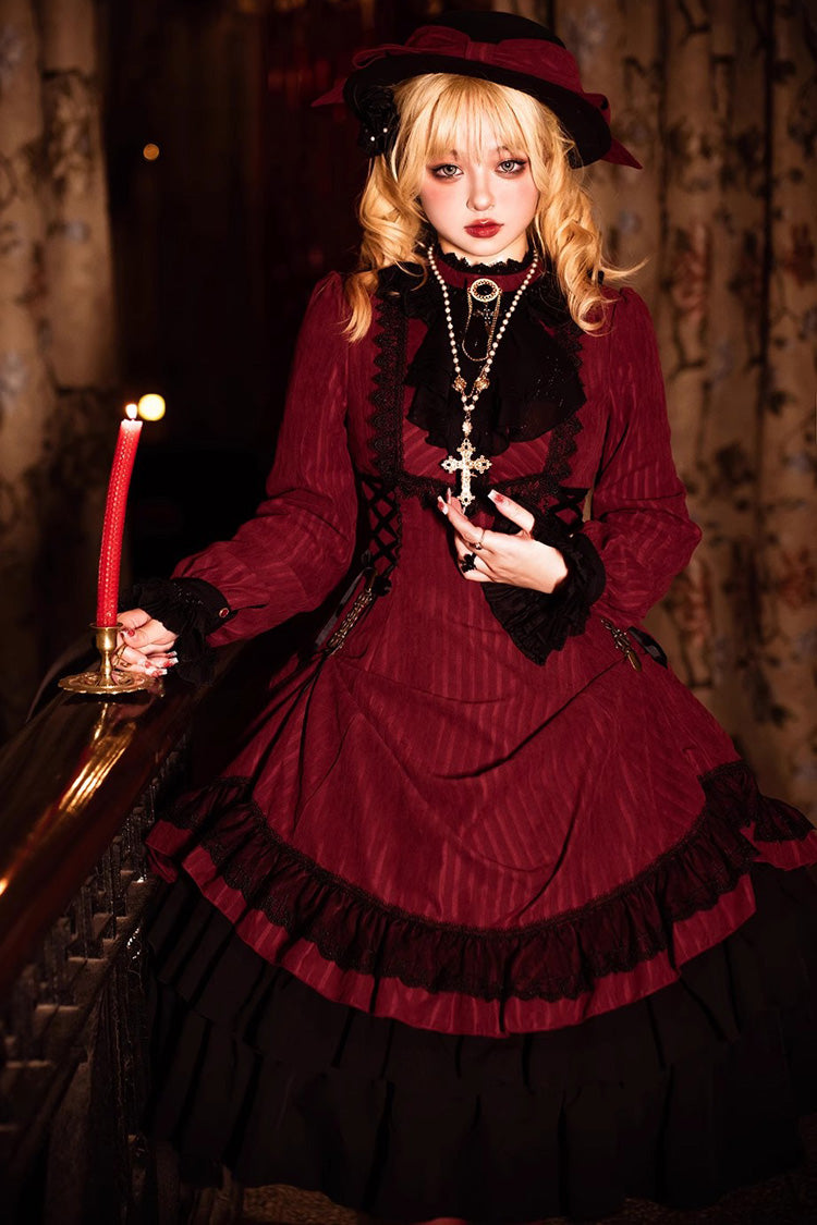 Lolita Dress - Point Manor, 5 Colors, Stand Collar, Ruffled, Long Sleeves - additional product view 5