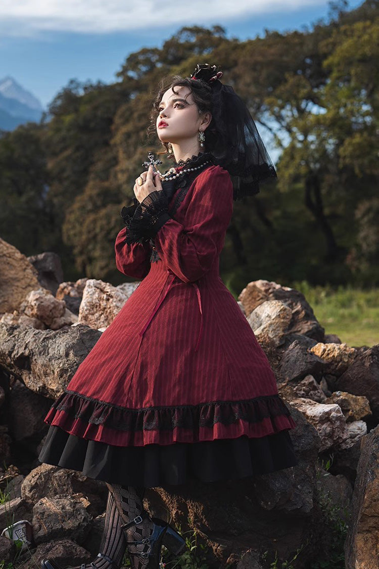 Lolita Dress - Point Manor, 5 Colors, Stand Collar, Ruffled, Long Sleeves - additional product view 6