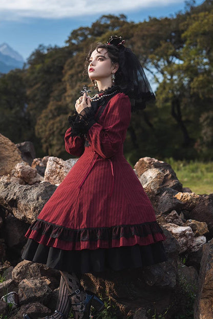 Lolita Dress - Point Manor, 5 Colors, Stand Collar, Ruffled, Long Sleeves - additional product view 6