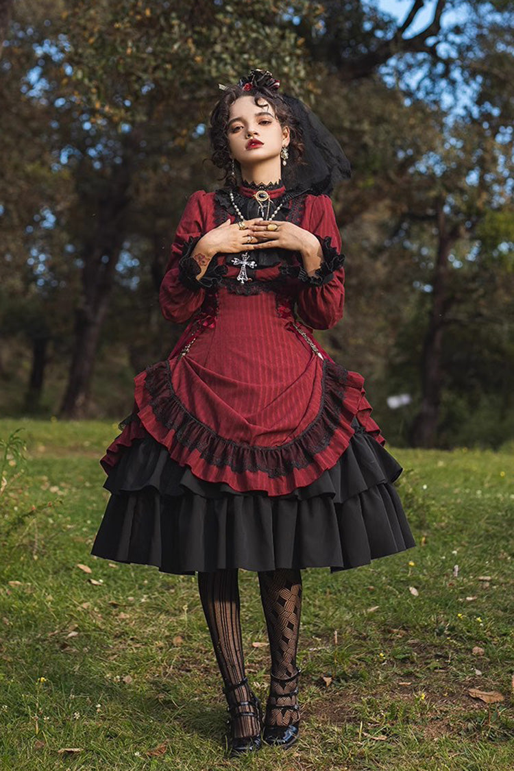 Lolita Dress - Point Manor, 5 Colors, Stand Collar, Ruffled, Long Sleeves - additional product view 7
