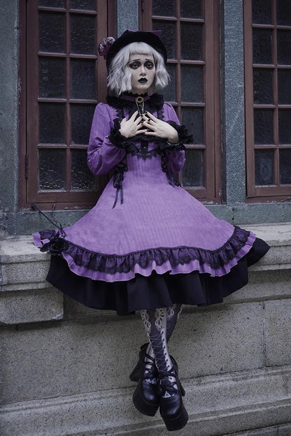 Lolita Dress - Point Manor, 5 Colors, Stand Collar, Ruffled, Long Sleeves - additional product view 15
