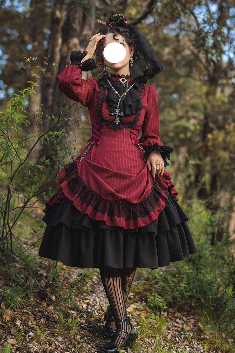 Lolita Dress - Point Manor, 5 Colors, Stand Collar, Ruffled, Long Sleeves - main product image