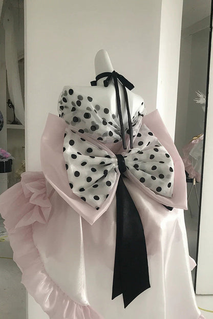 Lolita Dress - Polka Dot × Gown Coronation, Pink, Bow Detail, Lace Trim, Ruffled - additional product view 3