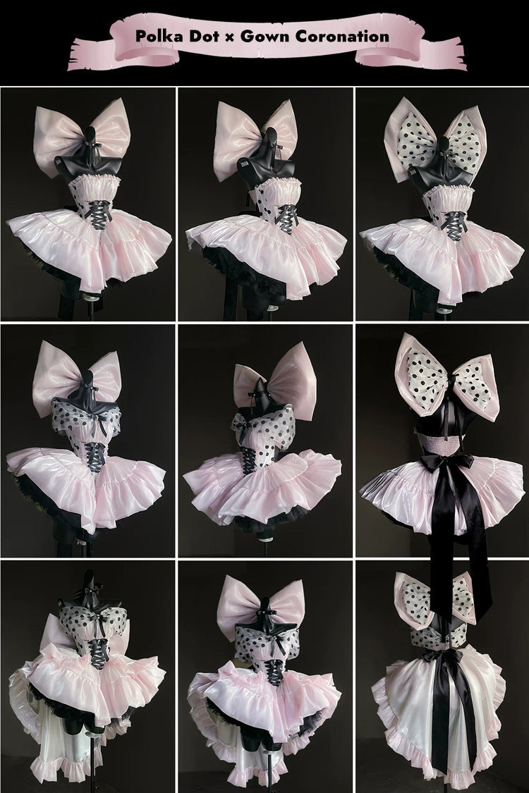 Lolita Dress - Polka Dot × Gown Coronation, Pink, Bow Detail, Lace Trim, Ruffled - additional product view 4