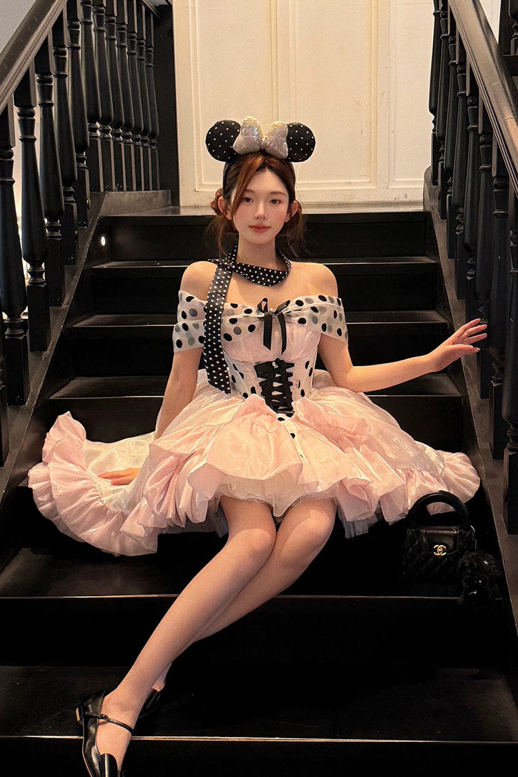 Lolita Dress - Polka Dot × Gown Coronation, Pink, Bow Detail, Lace Trim, Ruffled - additional product view 6