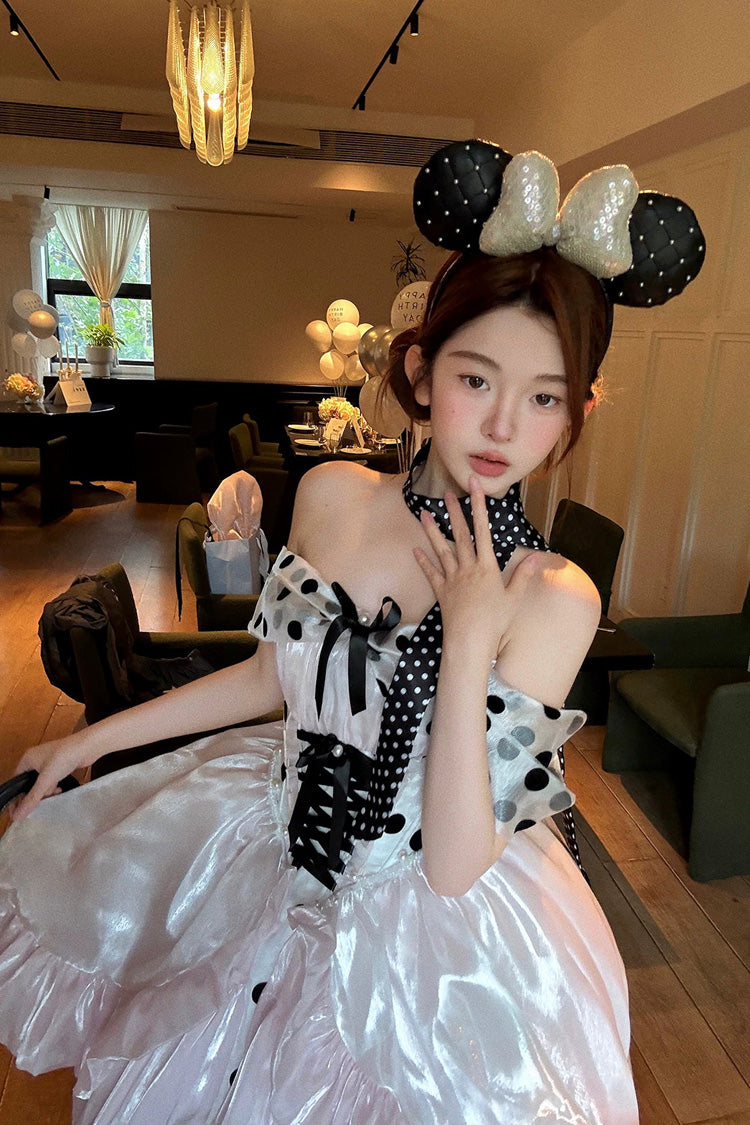 Lolita Dress - Polka Dot × Gown Coronation, Pink, Bow Detail, Lace Trim, Ruffled - additional product view 7