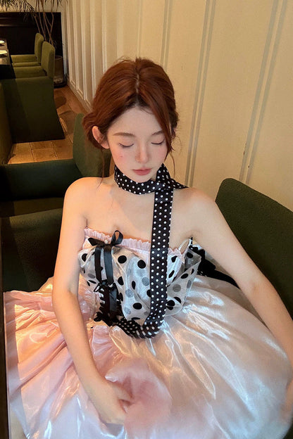 Lolita Dress - Polka Dot × Gown Coronation, Pink, Bow Detail, Lace Trim, Ruffled - additional product view 8