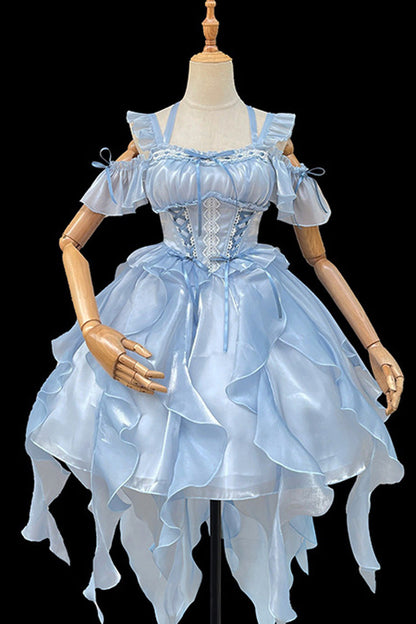 Lolita Dress - Princess Wedding High Waisted, 2 Colors, High Waist, Sweet Style, Lace Trim - S Blue / L Blue option