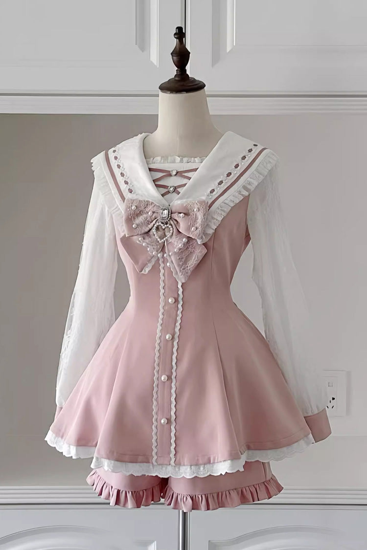 Lolita Dress - Print Bowknot Jirai Kei, 3 Colors, Printed, Long Sleeves, Sweet Style - S Pink / M Pink / L Pink option
