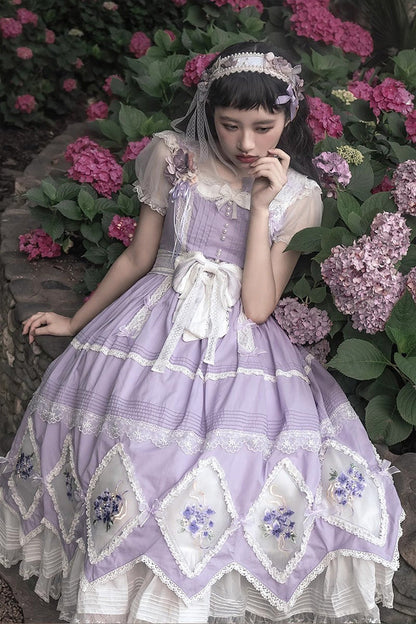 Lolita Dress - Print, Purple, Classic Style, Bow Detail, Ruffled - additional product view 2