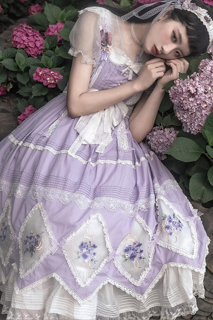 Lolita Dress - Print, Purple, Classic Style, Bow Detail, Ruffled - additional product view 3