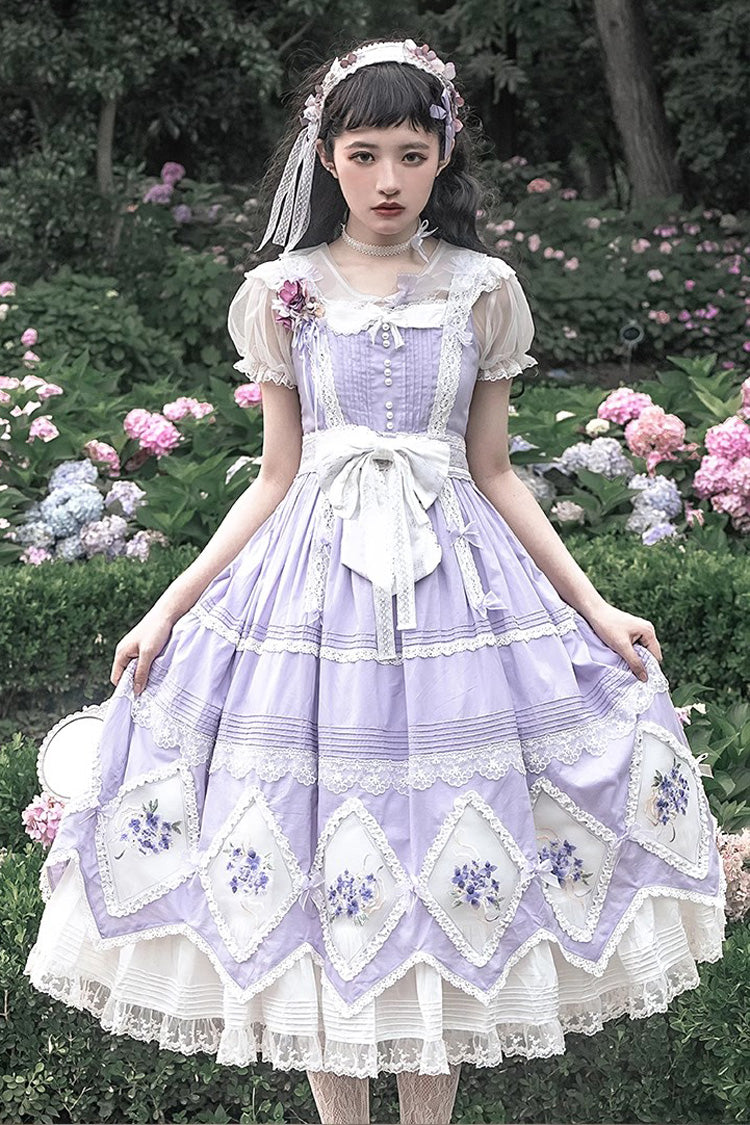 Lolita Dress - Print, Purple, Classic Style, Bow Detail, Ruffled - main product image