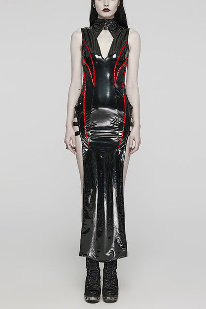 Lolita Dress - PU Leather, 2 Colors, Slit Detail, Buckle Detail, Women's Style - XS Black/Red / S Black/Red / M Black/Red option