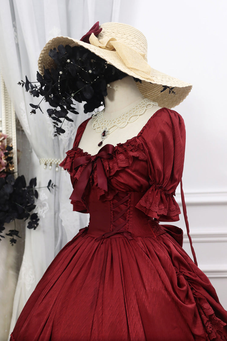 Lolita Dress - Puff Multi-layered Ruffle, Red, Puff Sleeves, Ruffled, Classic Style - additional product view 6