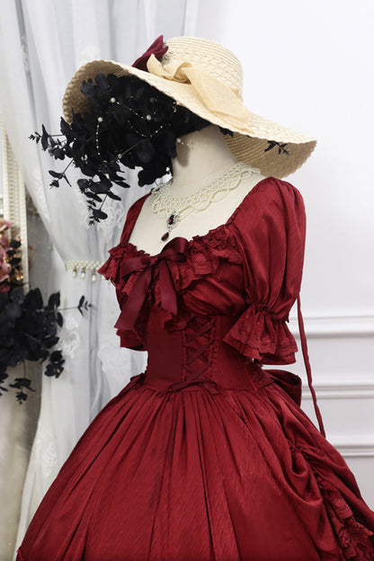 Lolita Dress - Puff Multi-layered Ruffle, Red, Puff Sleeves, Ruffled, Classic Style - additional product view 6