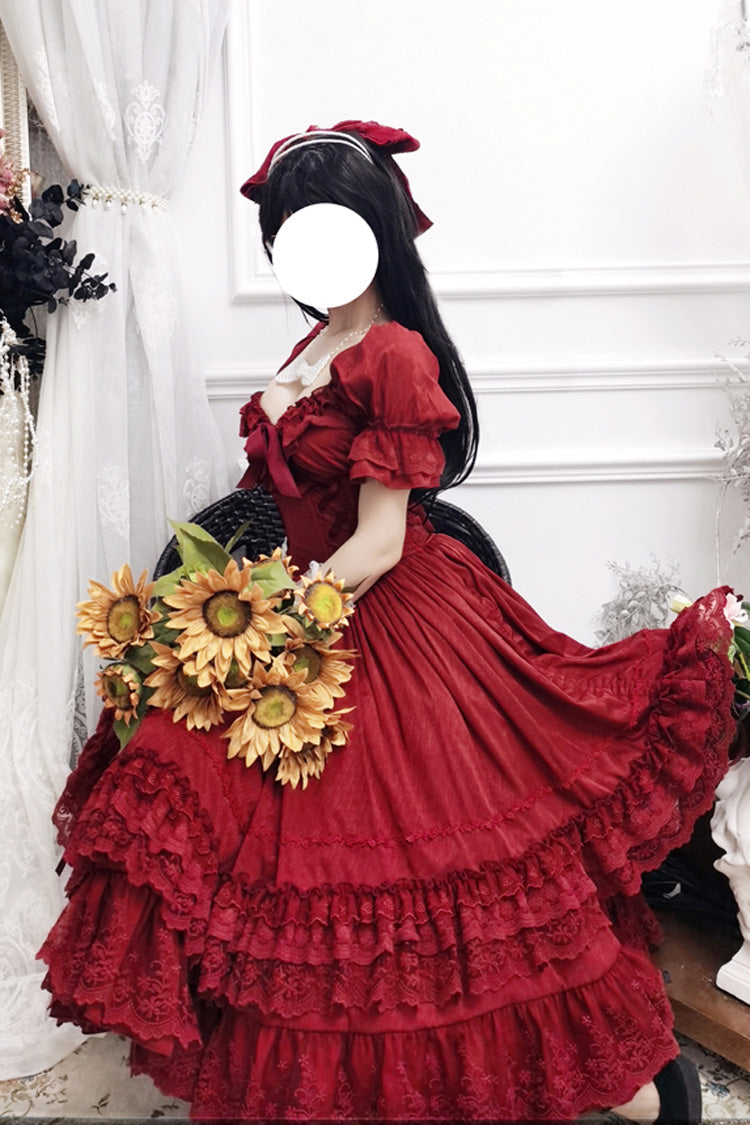 Lolita Dress - Puff Multi-layered Ruffle, Red, Puff Sleeves, Ruffled, Classic Style - additional product view 10